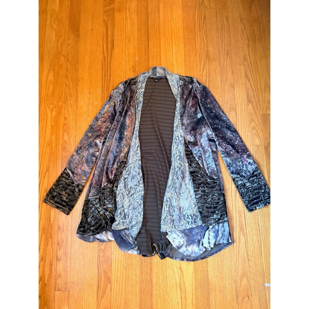 John Mark Mixed Media Velvet & Lace Open Front Cardigan Plus Size 2XL